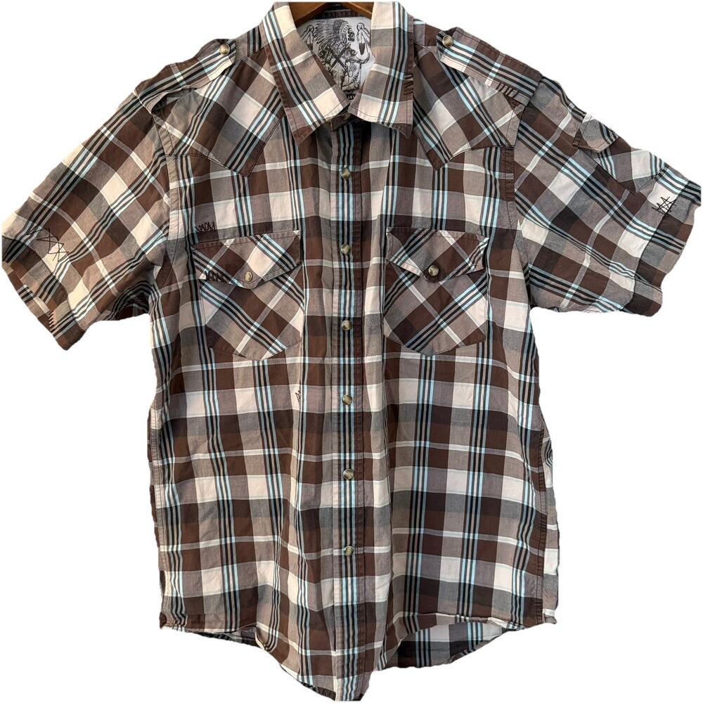 7 Diamonds Mens Shirt XL Plaid Pearl Snap Western Embroidered Festival Fair Wear